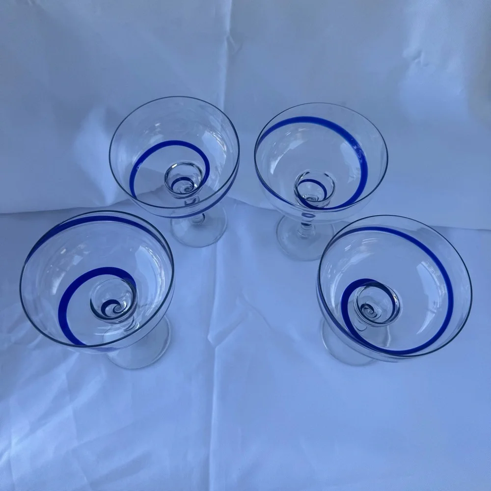 Pier 1 Elegant Handblown Blue Swirl Glasses Set